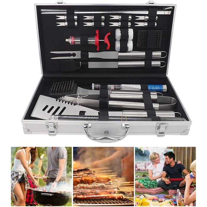 Kit barbecue 23 pièces complet avec tapis et accessoires pour camping