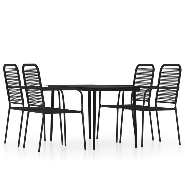 Ensemble à manger de jardin - BURKE - 5 pièces - Noir - Table 140x70x74 cm - Chaise 56x535x855 cm - Corde de coton