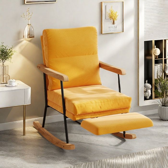 Fauteuil à bascule avec repose-pieds extensible Fauteuil dallaitement Fauteuil de jardin avec repose-pieds Coton et lin Jaune
