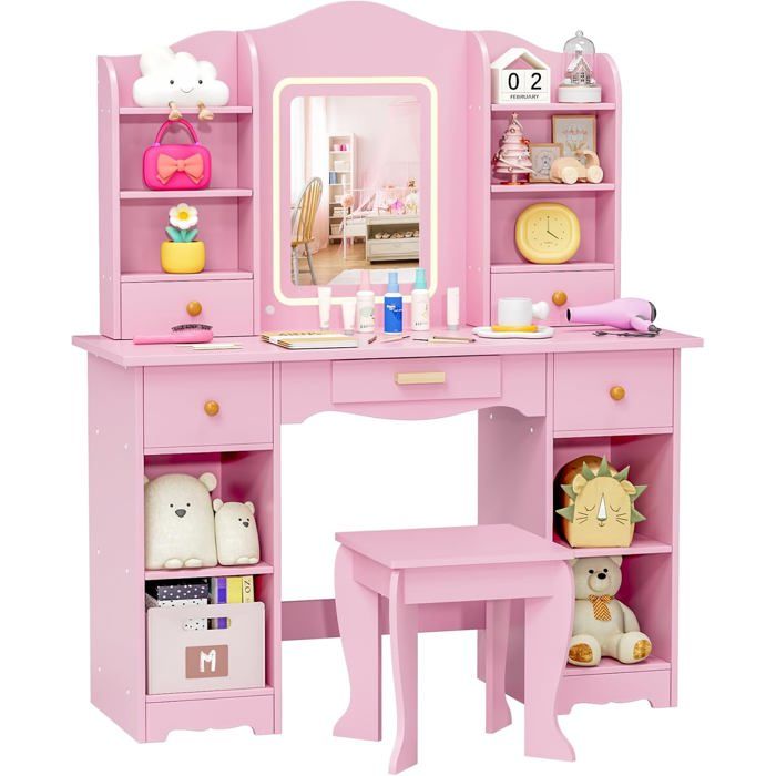 Coiffeuse pour Enfants avec Miroir LED Coiffeuse pour Fille avec