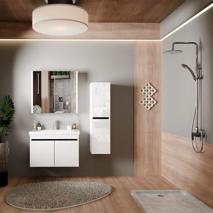 Meuble de salle de bain Venus 80 cm – Ensemble 3 pièces anthracite avec vasque céramique armoire miroir