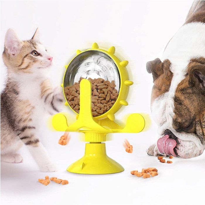 Distributeur interactif de friandises pour chats - Distributeur à ventouse rotatif à 360° sans fuite - Conception multi-roues