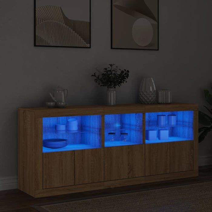 NEW 2026 Buffet Classique Armoire latérale pour salon avec lumières LED chêne sonoma 162x37x67 cm L3400
