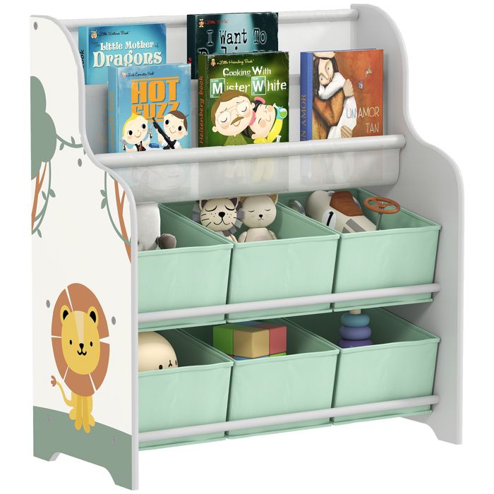 Meuble rangement enfant - AIYAPLAY - 6 tiroirs en tissu et étagère à deux niveaux - MDF et acier - 63x30x71cm - vert Meuble rangement enfant - AIYAPLAY - 6 tiroirs en tissu et étagère à deux niveaux - MDF et acier - 63x30x71cm - vert