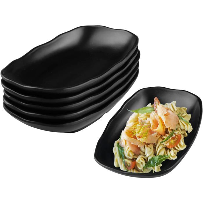 Assiettes rectangulaires en mélamine - DOK - 6 pièces - Noir mat - 192x12x32 cm - Robuste - Facile à nettoyer
