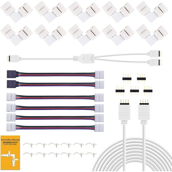 TRAHOO-Connecteur LED Comprend 10 Connecteurs En Forme De L 4 Câbles de Rallonge Pour Bande LED 2m 5 Connecteurs Mâles 4 B[J355]