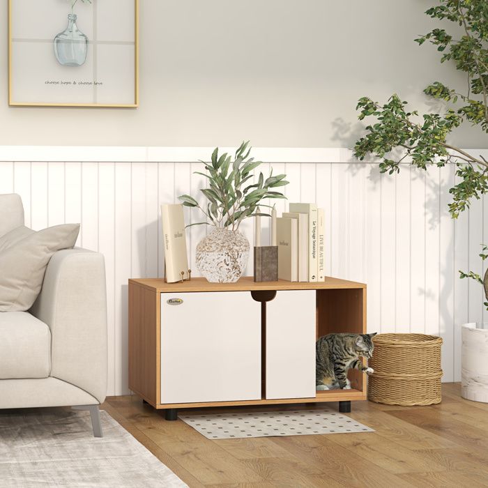 Meuble à litière pour chat - AKOZON - 9621 - 2 en 1 bac/maisonnette - Style scandinave - 80x48x48 cm