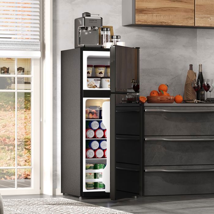 LINHOO Mini Réfrigérateur 92L avec Congélateur 28L Porte en Verre LED Noir