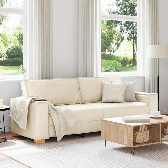 Haute Qualité Sofa 3 places moderne - ZENCORE - pour bavarder lire - Beige 220cm Tissu en lin mélangé 220x78x84cm C87311