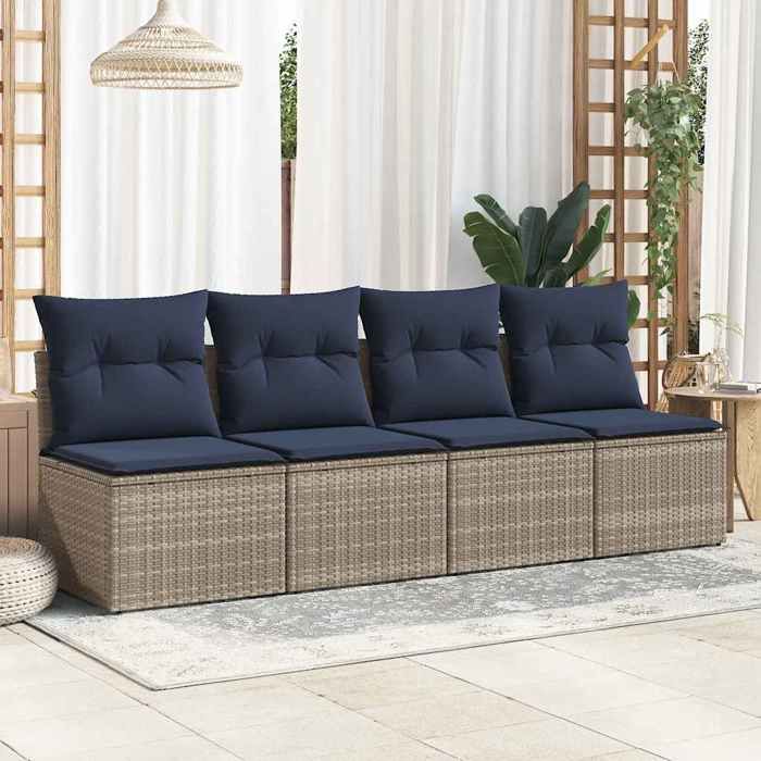 (SOLDES dété) Salon de jardin 2 pcs - SHIELD - Canapé dextérieur - avec coussins gris résine tressée acacia - 55 x 62 x 69 cm 4412
