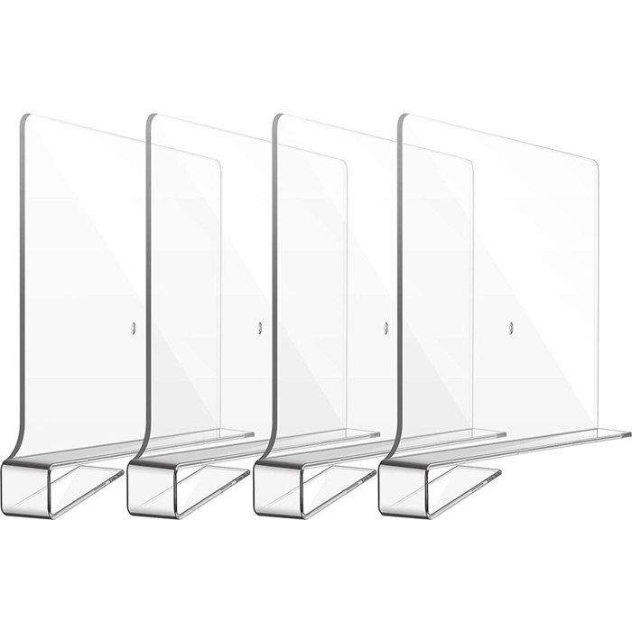 Séparateurs D’Étagère Transparants À Clipser Lot De 4 Pour Armoire Et Bibliothèque Organisation Anti-Glisse Plastique Durable