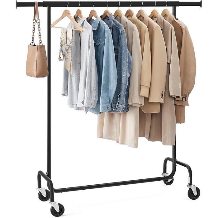 Portant à Vêtements avec roulettes Tringle Extensible pour Charge Lourde Capacité de Charge 130 Noir Mat (110-150 PENDERIE SOUPLE