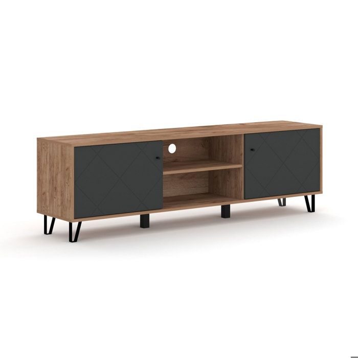Meuble TV 2 portes 1834x40x552 cm décor chêne brun et gris - BLIBZ