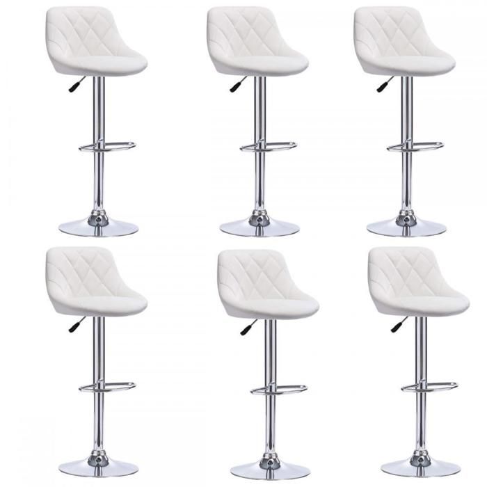 MIPAN. Tabouret De Bar Vintage - Lot De 6 Chaise De Bar -  PU - Chaise Haute Bar (85-105cm) - Pour Comptoir - Blanc - Max:120Kg