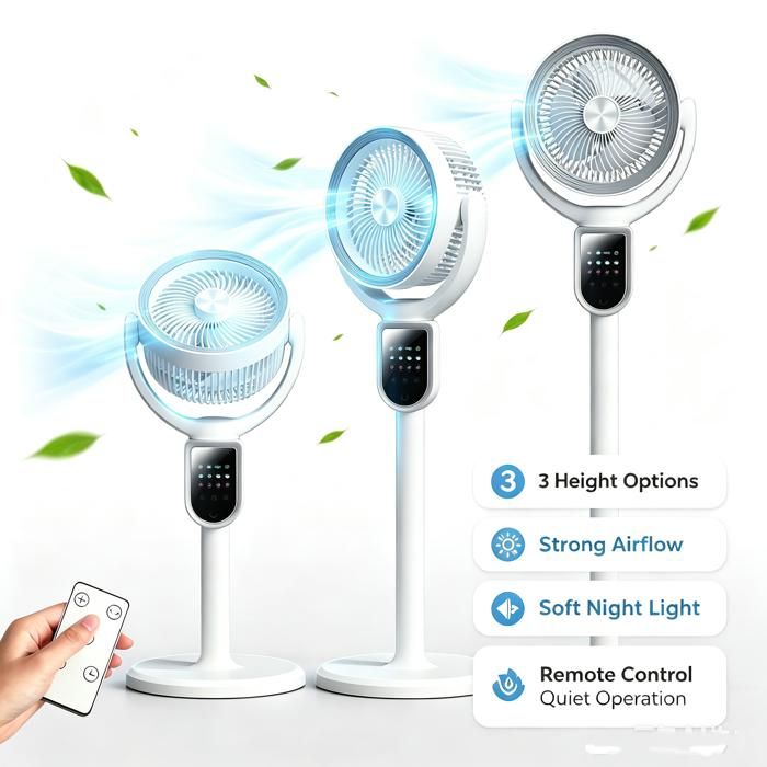 Ventilateur sur pied Puissant Silencieux Télécommande 4 vitesses Hauteur réglable