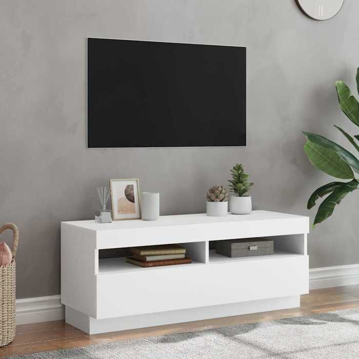 Cabinet TV à LED - 1 PC - vidaXL - Meuble TV pour Télévision - bois dingénierie - blanc - 100 x 35 x 40 cm@dyp95q