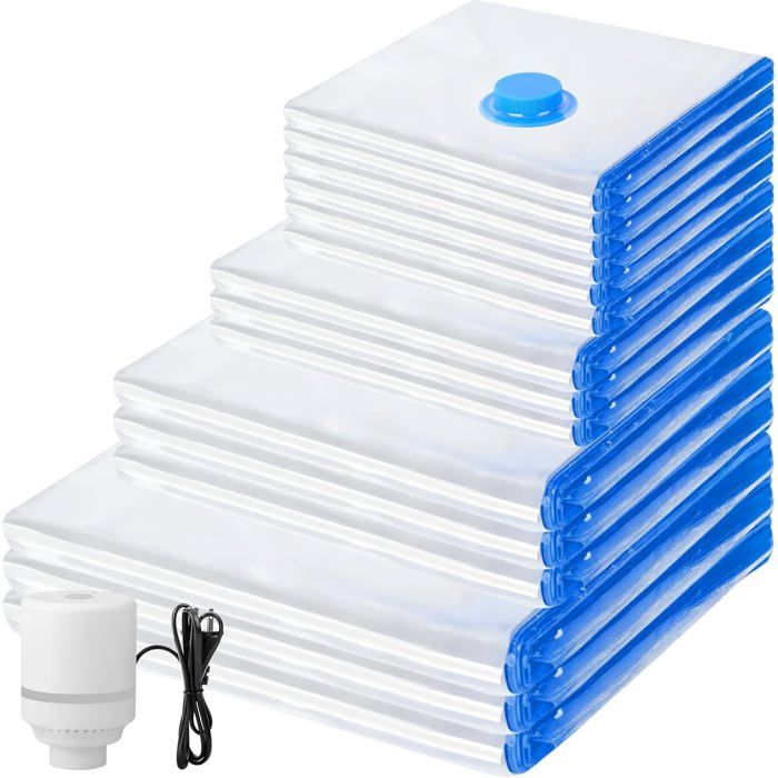 Lot de 15 Sacs de Rangement sous Vide avec Pompe Électrique Housses de Compression pour Vêtements Couettes et Linge de Maison