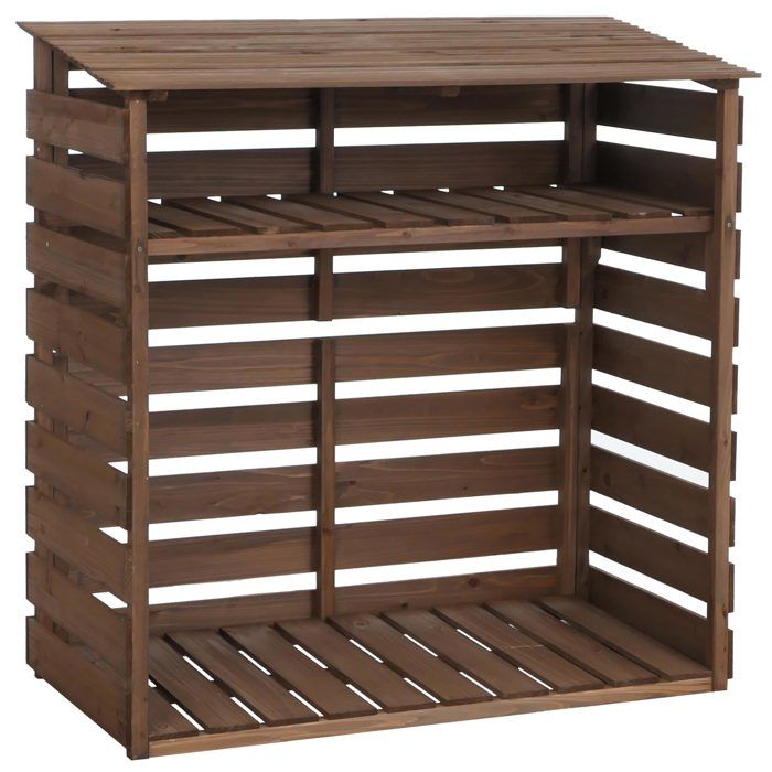 MCW Abri à bois MCW-Q16 étagère pour bois de chauffage abri à bois support pour bois de sapin MVG 121 x 122 x 61 cm ~ brun foncé