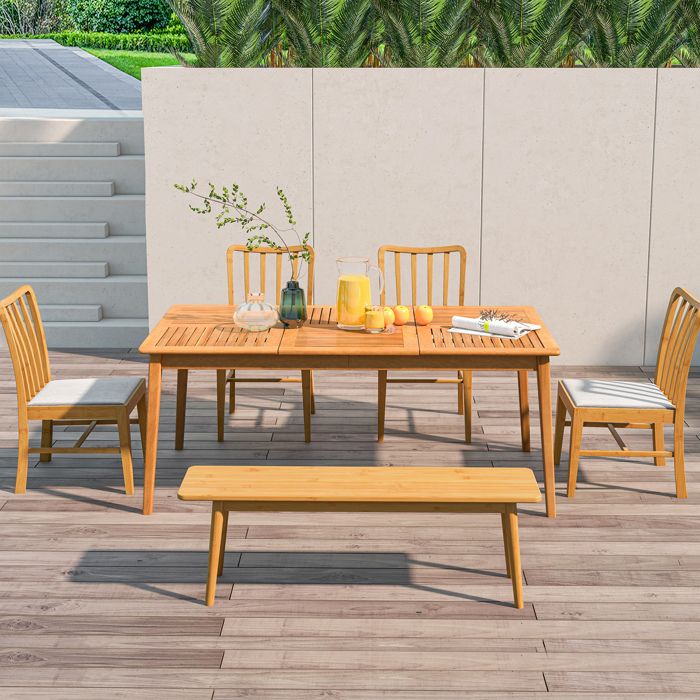Table repas extérieur 6 places acacia massif structure renforcée ronds parasol incl. patio piscine jardin