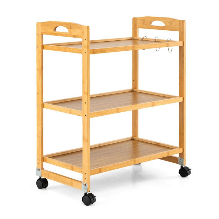 Chariot de rangement en bambou 3 niveaux à roulettes étagères réglables pour cuisine salle de bain bureau