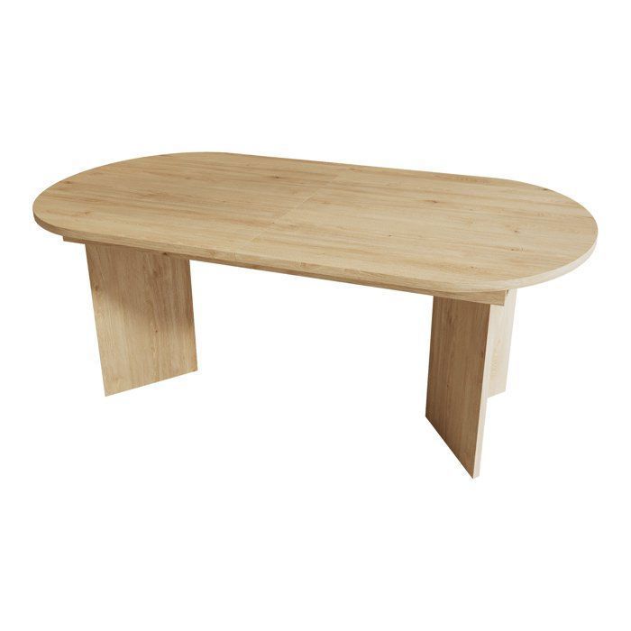 Table à rallonges pouvant accueillir de 6 à 8 personnes aux angles arrondis de style épuré couleur chêne 160/200 × 90 × 75 cm