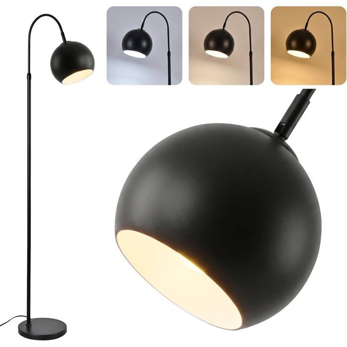 HOMEFIRE - Lampadaire Arc E27 Noir Lampe sur Pied Rétro en Métal avec Interrupteur Hauteur Réglable 160 cm pour Salon Lecture