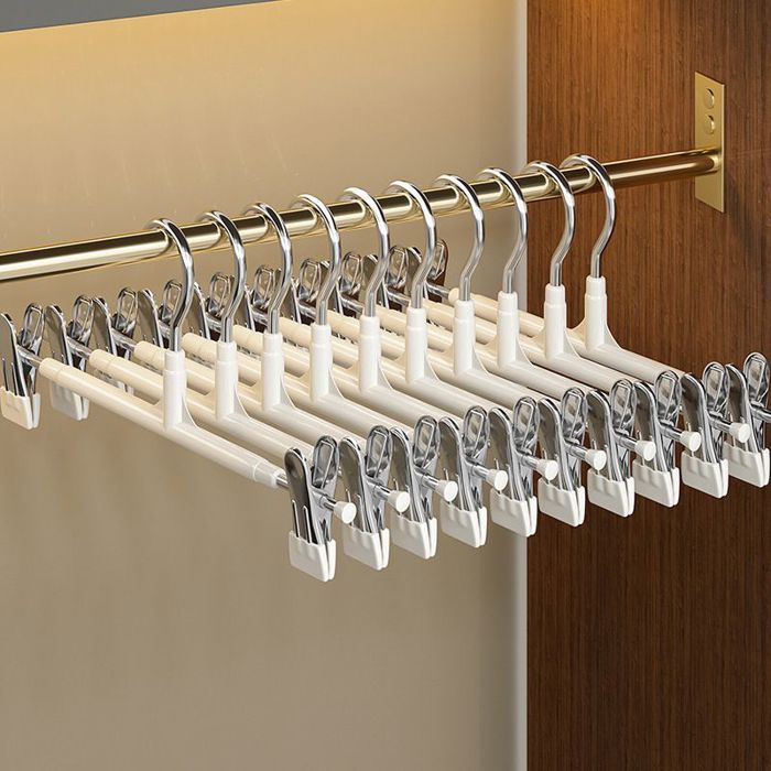 Lot de 10 Cintres à Pantalons Métal avec Pinces Antidérapantes - Cintres Shorts Robustes Gain de Place (Blanc)