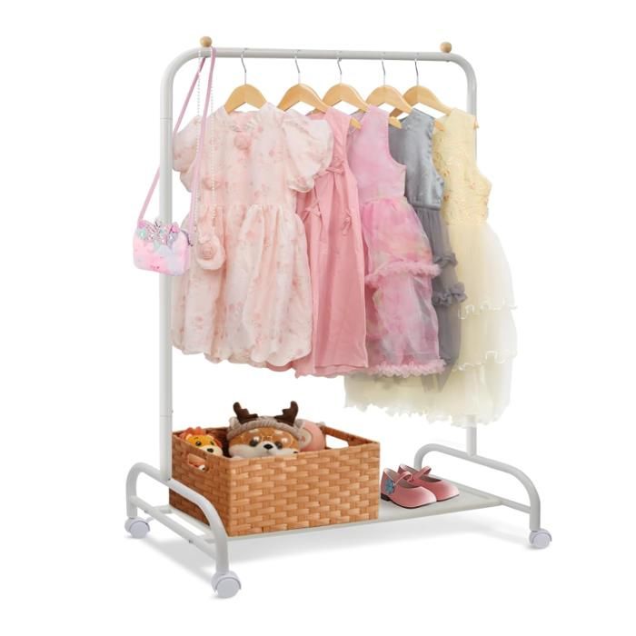 Portant enfant à vêtements avec étagères à chaussures portant à vêtements sur roulettes portant vetement solide porte blanc