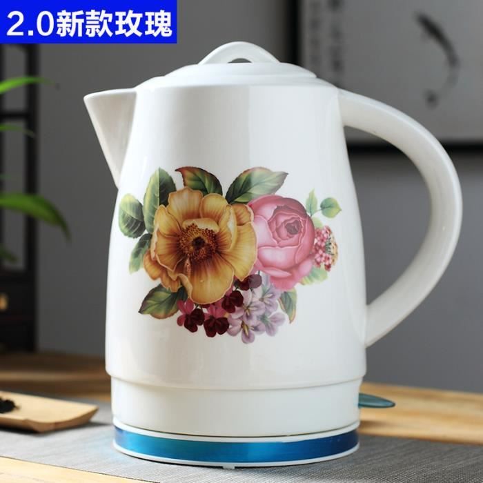 Bouilloire à thé bleue vintage avec fleur blanche, bouilloire à