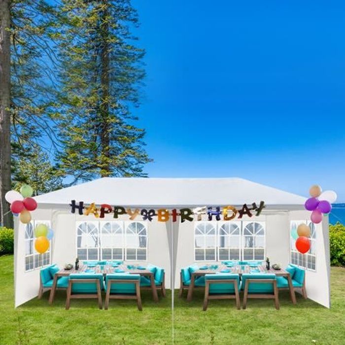Tente de fête extérieure avec 4 parois latérales amovibles, belvédère de mariage avec auvent imperméable, blanc,3*6M
