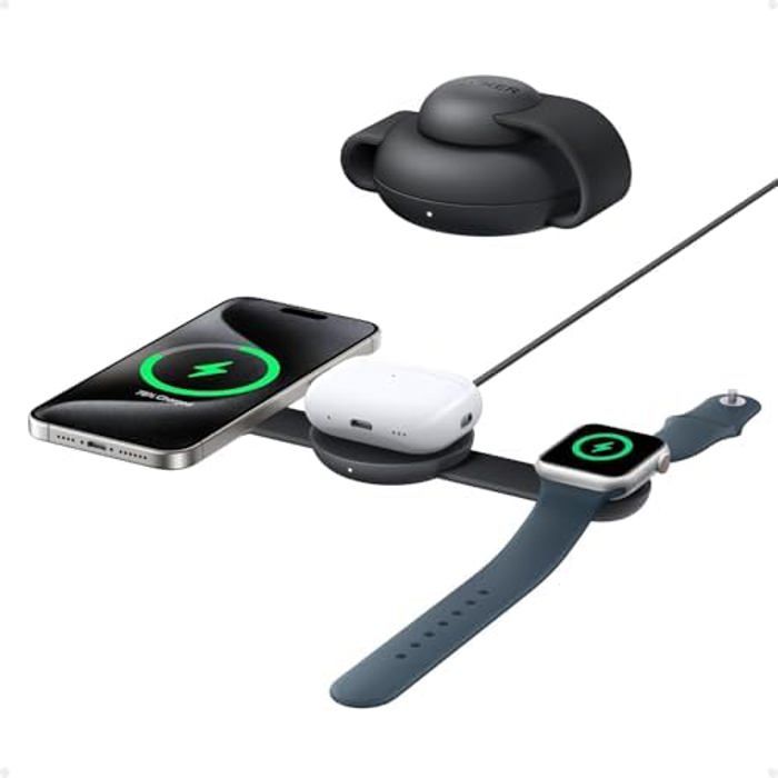 Anker MagGo Station de recharge sans fil 3-en-1 compatible MagSafe chargeur induction certifié Qi2 MagGo 15 W chargeur de voyage