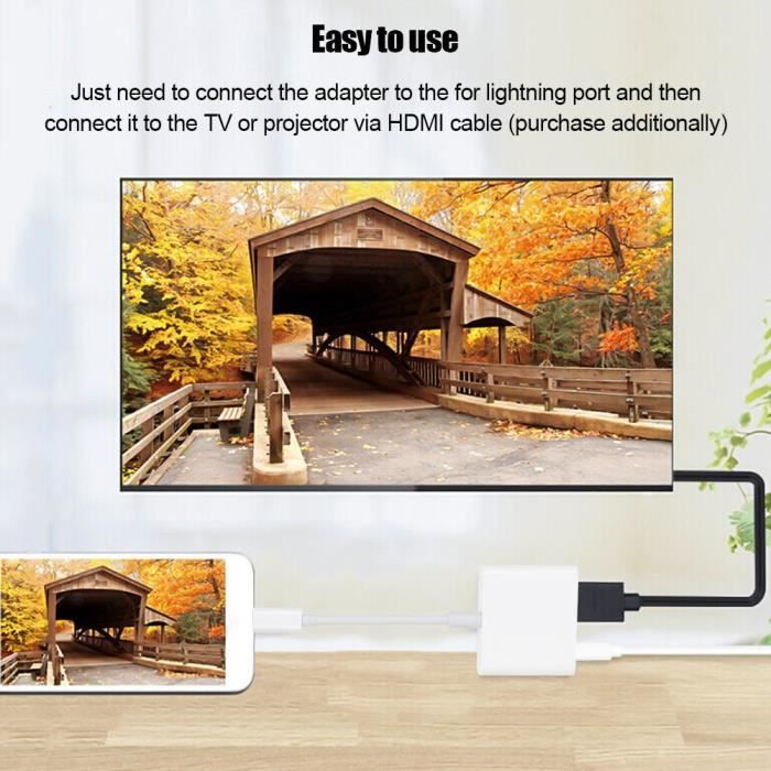 Adaptateur Lightning Vers HDMI 3-en-1 Pour IPhone Et IPad, Avec Port USB OTG, Compatible IOS 8 Et Plus