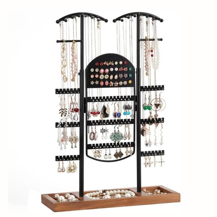 Porte-bijoux 5 étages Avec Base En Bois - Présentoir à Boucles D'oreilles Et Bijoux - 35x27cm