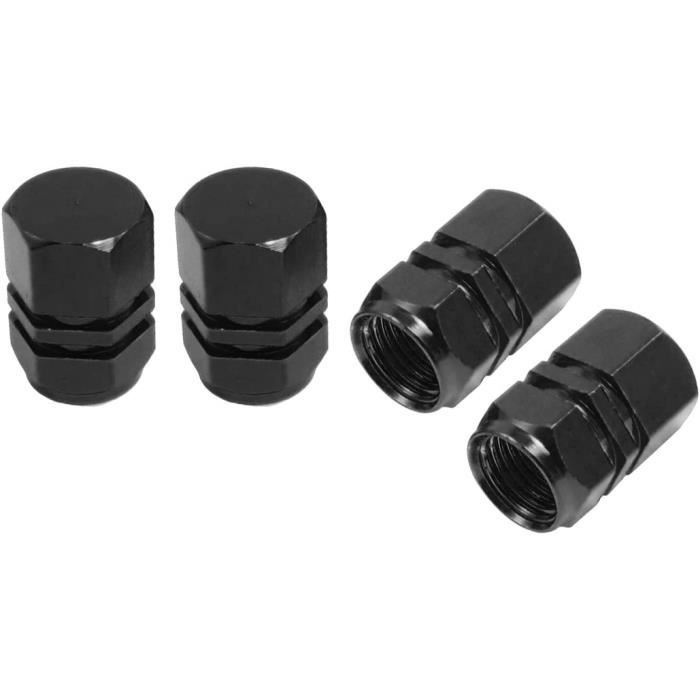 Lot De 4 Bouchons De Valve En Aluminium Noir - Pour Pneus Vélo, Moto, Voiture, Scooter - Remplace Les Bouchons D'origine