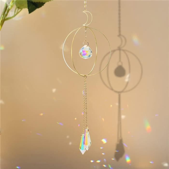 Ornement Attrape-soleil à Suspendre Avec Perles Chakra Lune Chat Boule De Cristal Pendentif Prisme Arc En Ciel Maker Pour Decoration Dinterieur Protection