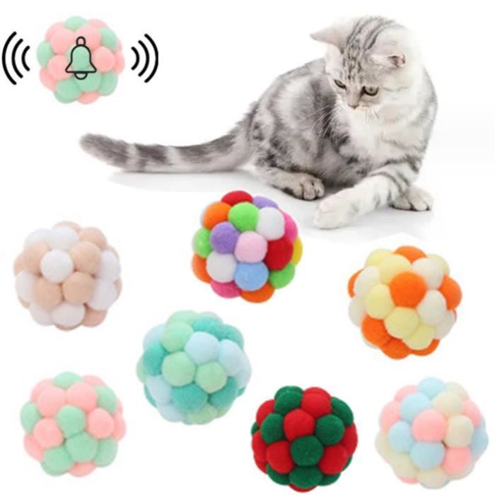 Jouets pour Chat - 7 Pièces - Boules de Peluche - Cloche - Arc-en-Ciel