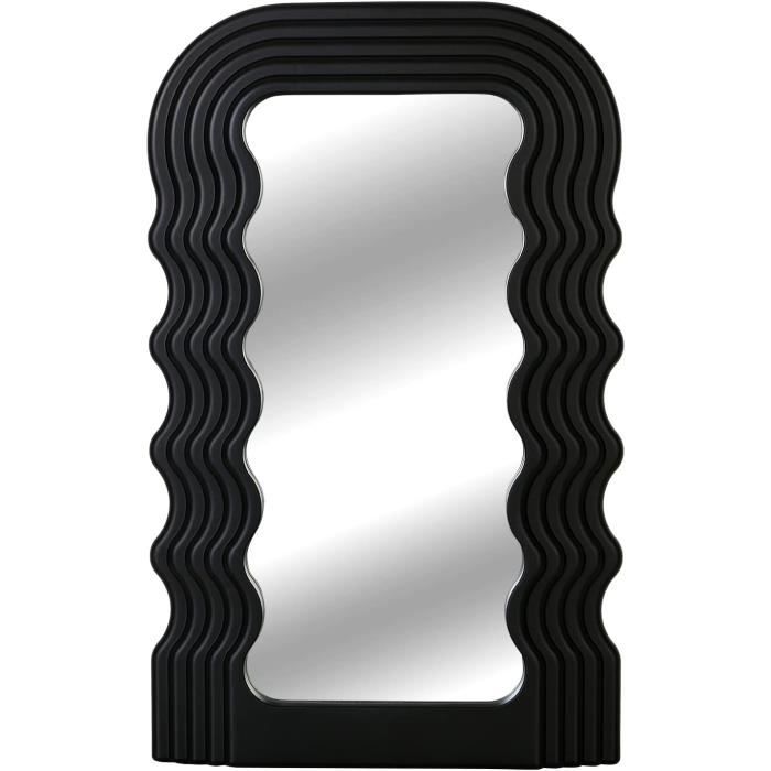 FAME HOME Miroir mural irrégulier, miroir mural avec cadre en bois, miroir mural asymétrique ondulé pour salon, chambre à coucher, entrée, salle de bain, couloir, miroir décoratif moderne pleine
