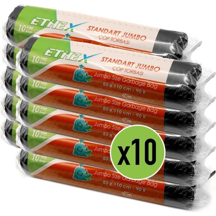 Lot De 100 Sacs Poubelle Robustes De 100 Litres Avec Attaches à Rabat – 2 Mil (équivalent) 109,2 X 116,8 Cm – Sacs Poubelle épais à Fond Scellé En