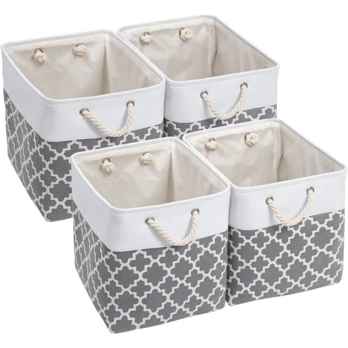 Mangata Lot De 4 Grands Paniers De Rangement Pliables En Tissu - Parfaits Pour Vêtements, Jouets Et Placards - 33 X 38 X 33 Cm (Gris/Rose)