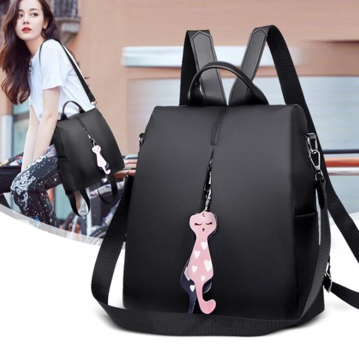 Sac à dos Antivol Femme en Tissu Oxford Imperméable pour voyage Sac à  bandoulière avec Pendentif chat, Noir