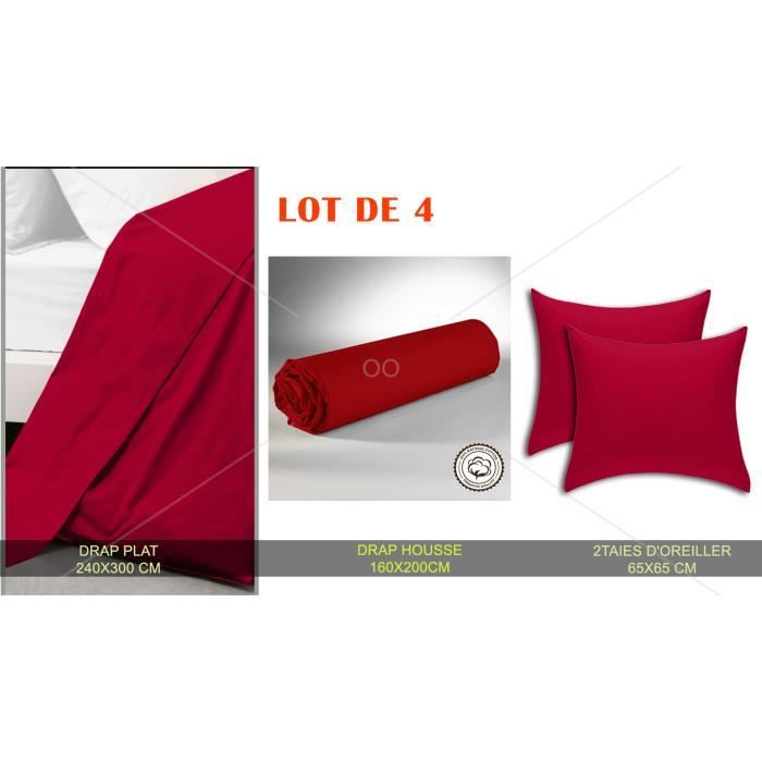 Parure De Lit 4 Pièces 100 % Pur Coton - Ultra Douce - Pour Très Grand Lit - Violet - Solide - Respirante - Lavable En Machine - 1 Drap Plat, 1