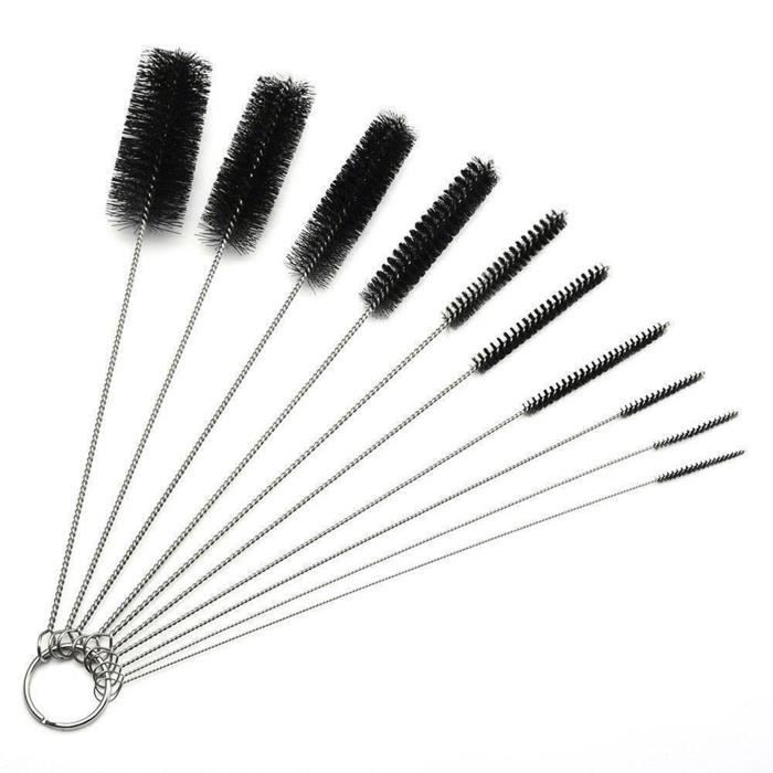 Lot De 8 Brosses De Nettoyage Pour Bouteilles Et Pailles - Longueurs 9 à 29 Cm - Manche Acier Inox, Poils Nylon - 7