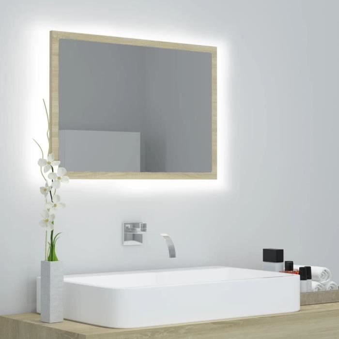 Miroir LED De Salle De Bain Chêne Sonoma 60x85x37 CM Aggloméré Miroir Lumineux Salle De Bain Miroir Connecté Miroir Mural Mir[588]