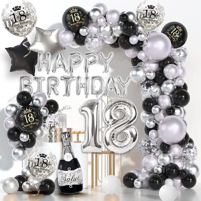 Decoration Anniversaire 18 ans,Deco Anniversaire 18 ans Noir Argent,18 Ans Décorations