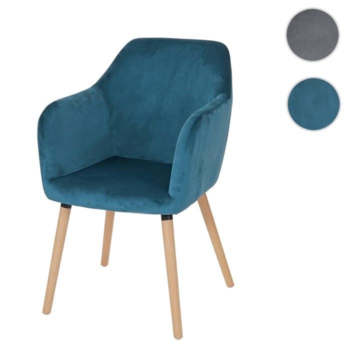 Chaise de salle à manger Malmö T381 rétro ~ velours bleu pétrole