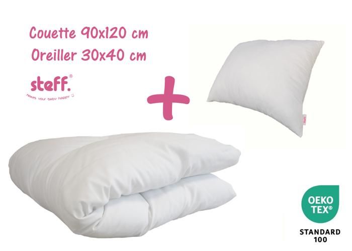 Couette pour bébé 80 x 70 cm oreiller 100 % coton pour berceau ou landau 
