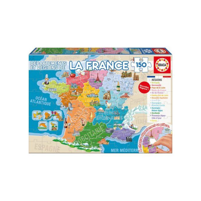 Puzzle Enfant - Carte De France : Les Departements Et Regions - 150 Pieces - Jeu Educatifs Puzzle Enfant - Carte De France : Les Departements Et Regions - 150 Pieces - Jeu Educatifs