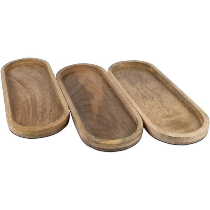 Lot De 4 Plateaux En Bois D'acacia - Ovales 29 X 10 Cm, Parfaits Pour Fromage, Apéro, Fruits Ou Décoration