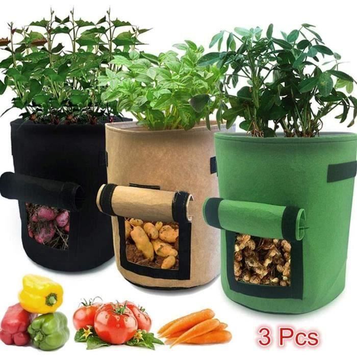 Sacs De Culture Pommes De Terre 10 Gallons | 4 Sacs Avec Fenêtre Et Gants | Idéal Légumes, Drainage Aéré