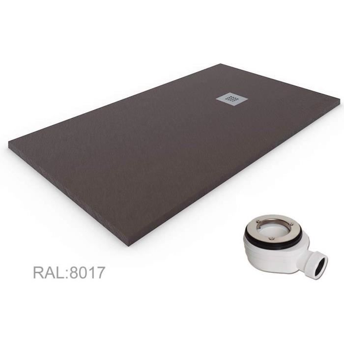 Receveur à Poser En Matériaux Composite SMC - Finition Ardoise Gris - 80x100cm - ROCK 2 GREY 80